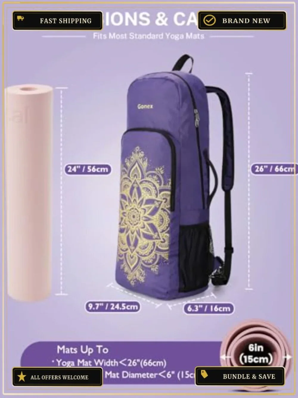 Yoga Mat Bag Convertible Backpack Blocks Carrier with Wet Pocket - 600D